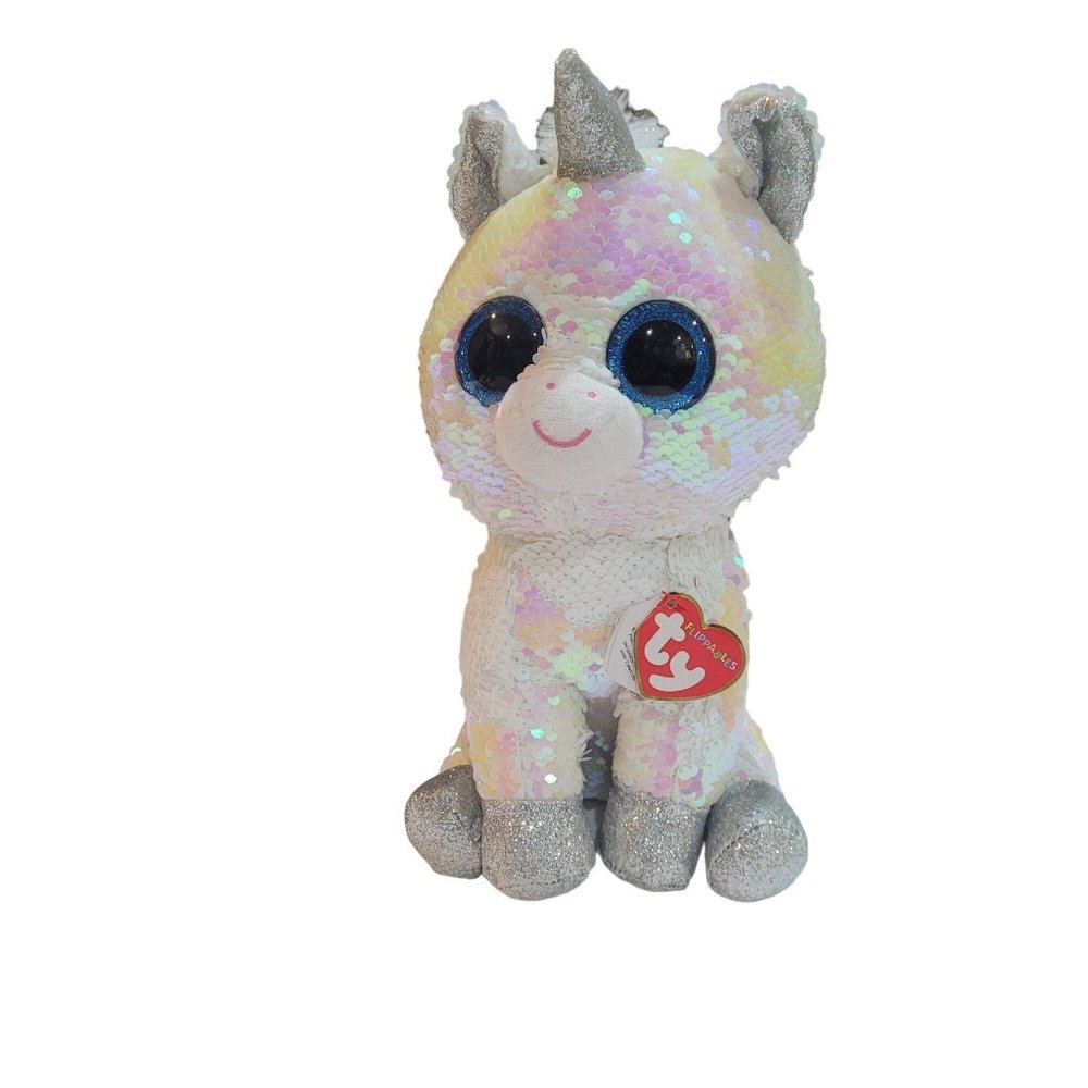 Ty Flippables Unicorn Diamond EUC 10 Inches Tall White Pink Sequins